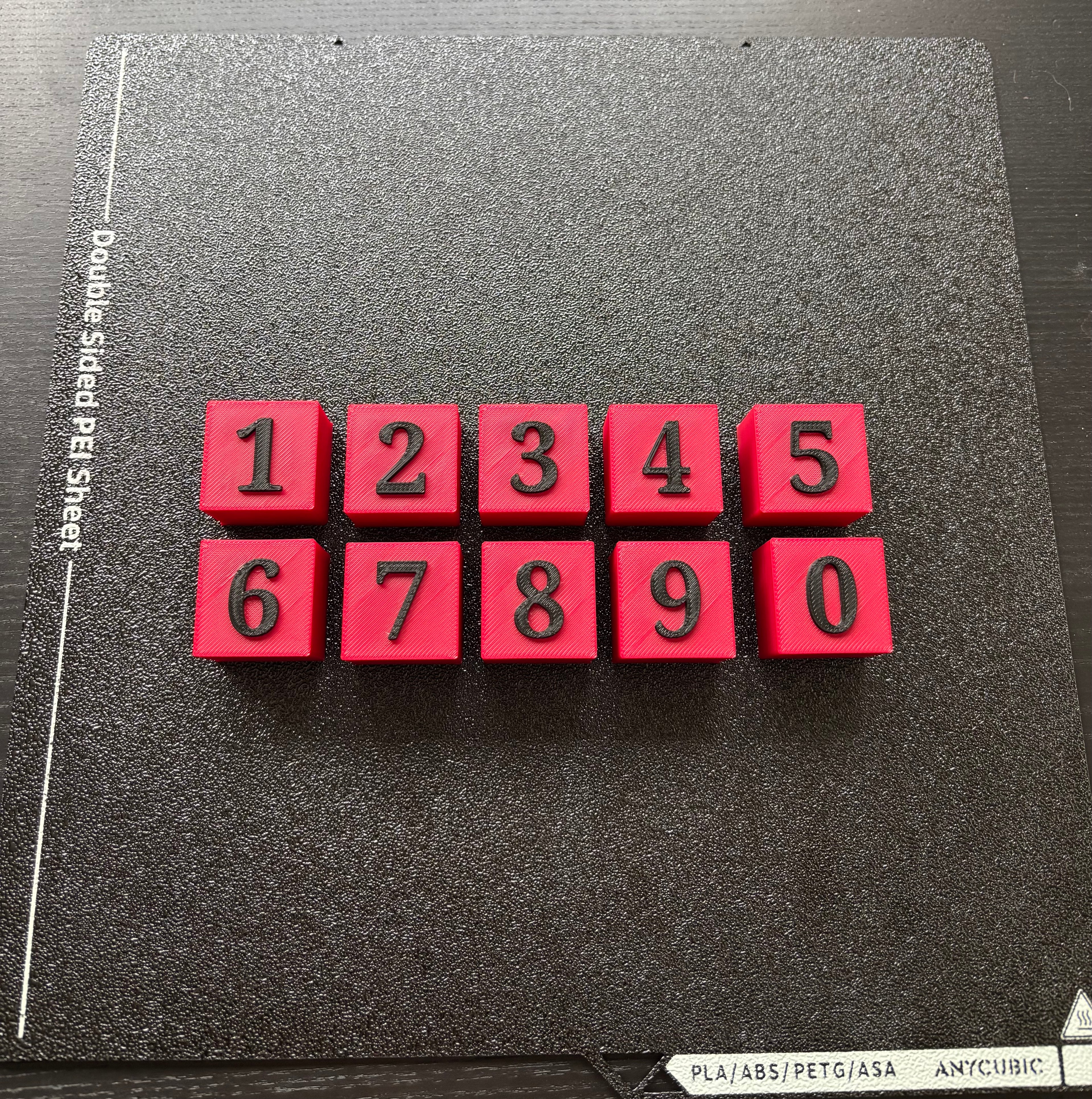 3D geprinte cijferblokken (0-9)